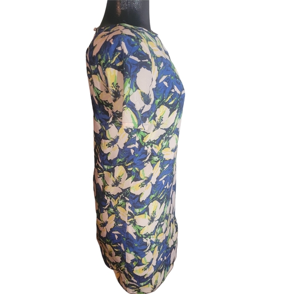 J Crew Blue And Pink Floral Print Short Sleeve Shift Dress 2 - Picture 4 of 7